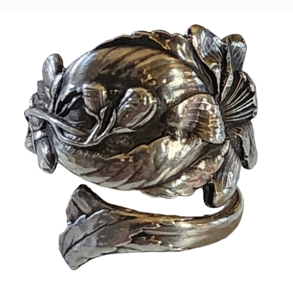 Art Nouveau Sterling Silver Floral Spoon Wrap Ring Size 9 5